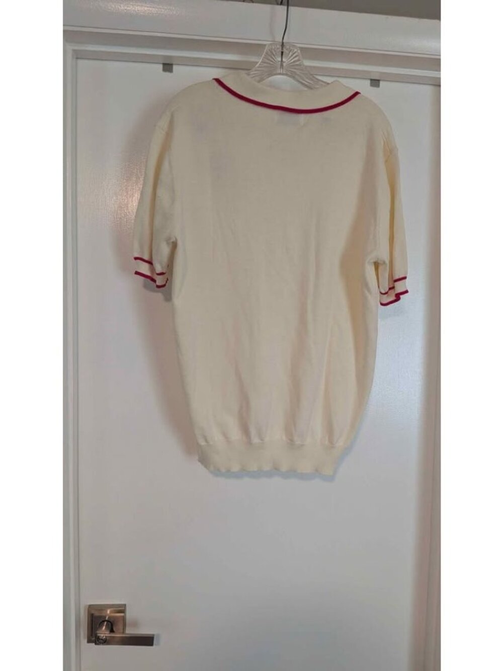 OXKNIT Men's XL Cream Knit Polo Shirt with Rose Embroidery - Picture 3 of 6